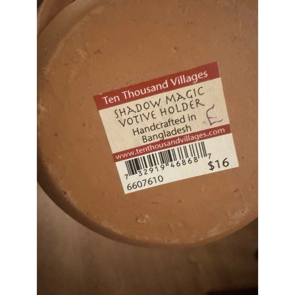 NEW Ten Thousand Villages Shadow Magic Votive Holder Terracotta Handmade Banglad